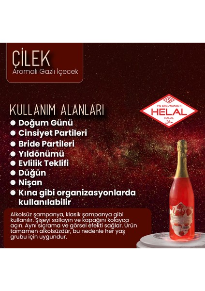 Alkolsüz Simli Şampanya Çilek Aromalı