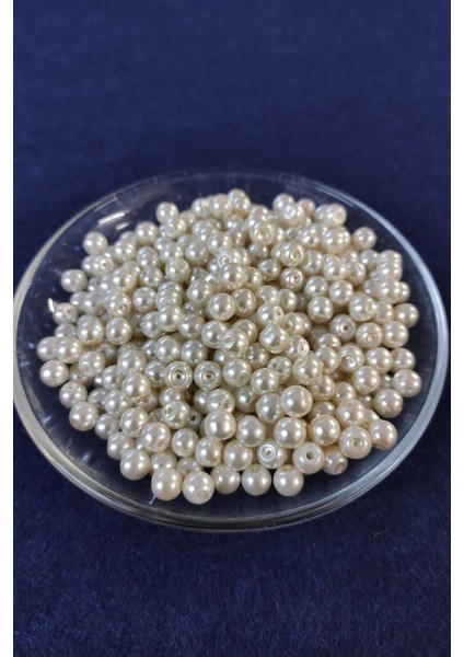 100 Gram Kaliteli Orijinal Cam Inci Boncuk Krem Ebat 6 mm - Krem Renk