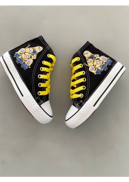 Star You Store Minions Baskılı Siyah Uzun Keten Günlük Spor Ayakkabı Sneaker