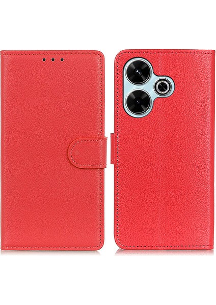 Xiaomi Redmi 13 5g/13 4g Kılıf Litchi Dokulu Telefon Deri Kapaklı Cüzdan Standlı-Kırmızı (Yurt Dışından)