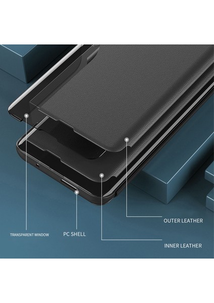 Xiaomi Poco F6 5g Kılıf Standı Görünüm Pencereli Deri Telefon Kılıfı-Siyah (Yurt Dışından) modelleri