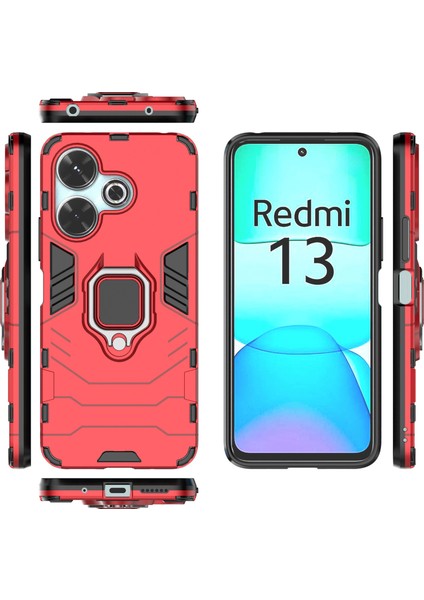 Xiaomi Redmi 13 5g/13 4g Kılıf Armor Pc+Tpu Telefon Kılıfı ve Halkalı Kickstand-Kırmızı (Yurt Dışından) indirimleri