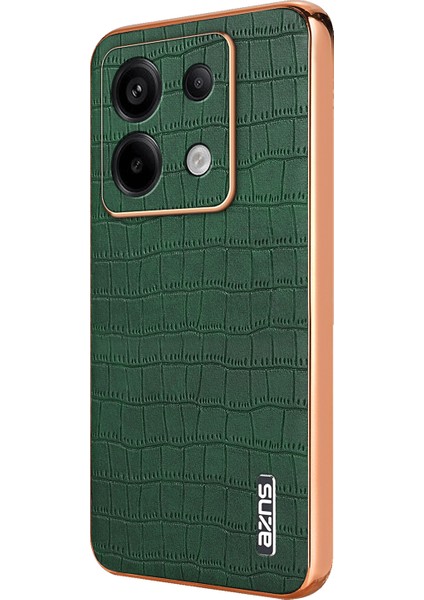 Azns Xiaomi Redmi Note 13 Pro 5g Kılıf Pu Deri Arka Kapak Galvanik Kenar-Yeşil (Yurt Dışından)