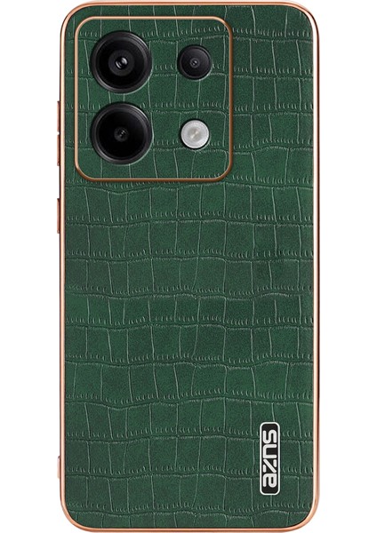 Azns Xiaomi Redmi Note 13 Pro 5g Kılıf Pu Deri Arka Kapak Galvanik Kenar-Yeşil (Yurt Dışından)