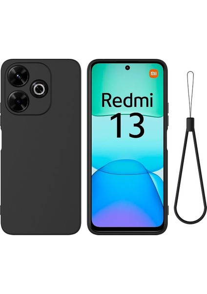 Xiaomi Redmi 13 5g/13 4g Kılıf Bilek Kayışlı Sıvı Silikon Telefon Kılıfı-Siyah (Yurt Dışından)