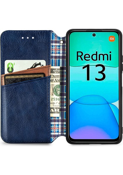 Xiaomi Redmi Için 13 5g/13 4g Kılıf Eşkenar Dörtgen Desen Baskılı Deri Telefon Kapağı Cüzdan Standı Kart Yuvaları-Mavi (Yurt Dışından) fiyatları