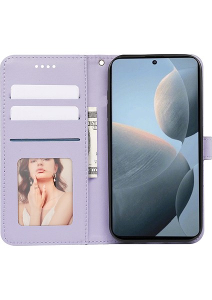 Xiaomi Poco F6 Pro 5g Kılıf Kübik Izgara Deri Cüzdan Telefon Kapağı-Mor (Yurt Dışından) modelleri