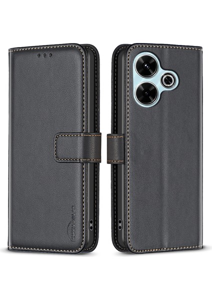 Bınfen Renk Xiaomi Redmi 13 5g/13 4g Kılıf Cüzdan Standı Deri Telefon Kapağı-Siyah (Yurt Dışından)