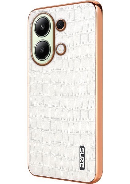 Azns Xiaomi Redmi Note 13 4g Kılıf Galvanik Timsah Doku Pu+Tpu Arka Telefon Kapağı-Beyaz (Yurt Dışından)