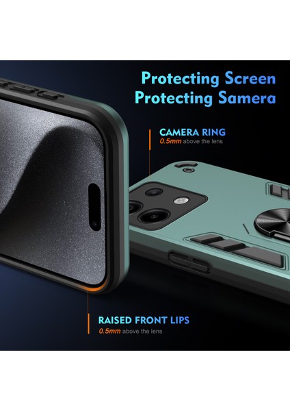 Xiaomi Redmi Note 13 5g Kılıf Kickstand Sert Pc Yumuşak Tpu Telefon Kapağı-Yeşil (Yurt Dışından)