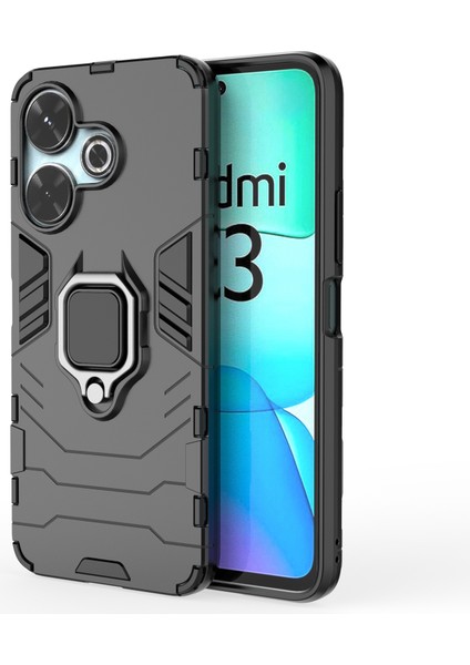 Xiaomi Redmi 13 5g/13 4g Kılıf Armor Pc+Tpu Telefon Kılıfı, Halkalı Kickstand-Siyah (Yurt Dışından)