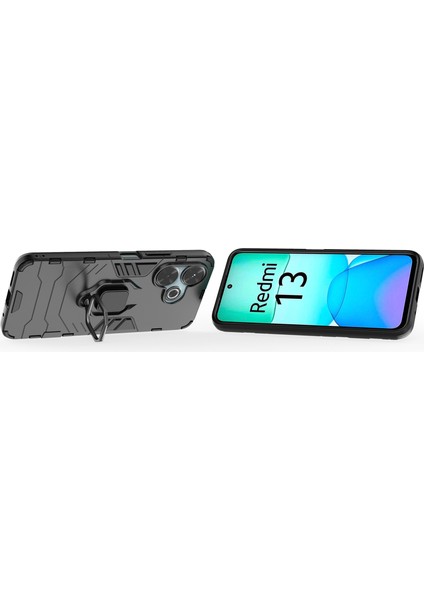 Xiaomi Redmi 13 5g/13 4g Kılıf Armor Pc+Tpu Telefon Kılıfı, Halkalı Kickstand-Siyah (Yurt Dışından) modelleri