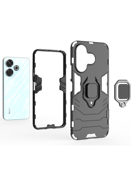 Xiaomi Redmi 13 5g/13 4g Kılıf Armor Pc+Tpu Telefon Kılıfı, Halkalı Kickstand-Siyah (Yurt Dışından) fırsatları