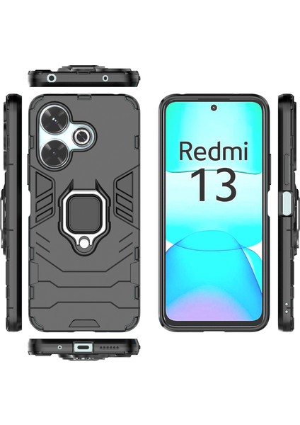 Xiaomi Redmi 13 5g/13 4g Kılıf Armor Pc+Tpu Telefon Kılıfı, Halkalı Kickstand-Siyah (Yurt Dışından) indirimleri