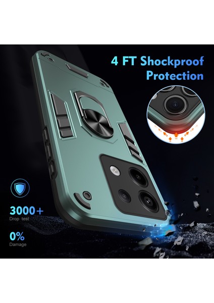 Xiaomi Redmi Note 13 5g Kılıf Kickstand Sert Pc Yumuşak Tpu Telefon Kapağı-Yeşil (Yurt Dışından)