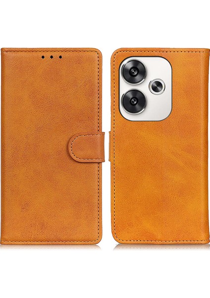 Xiaomi Poco F6 5g Cüzdan Kılıf Sığır Derisi Doku Anti-Drop Deri Telefon Kapağı-Kahverengi (Yurt Dışından)