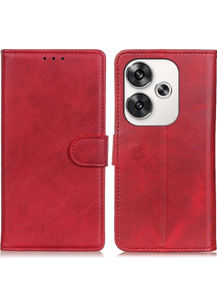 Xiaomi Poco F6 5g Cüzdan Kılıf Sığır Derisi Doku Anti-Drop Deri Telefon Kapağı-Kırmızı (Yurt Dışından)
