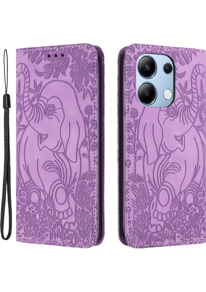 Xiaomi Redmi Note 13 4g Kılıf Fil Desenli Deri Telefon Kapağı Manyetik Emme-Mor (Yurt Dışından)