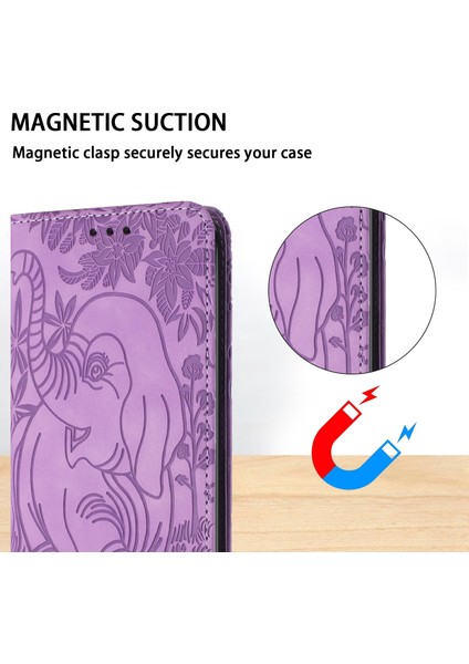 Xiaomi Redmi Note 13 4g Kılıf Fil Desenli Deri Telefon Kapağı Manyetik Emme-Mor (Yurt Dışından)