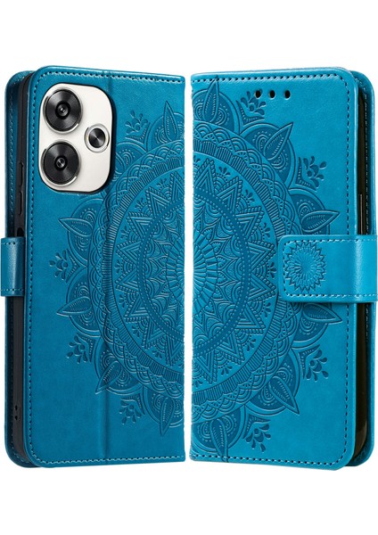 Xiaomi Poco F6 5g Kılıf Baskılı Totem Pu Deri Telefon Kapağı-Mavi (Yurt Dışından)