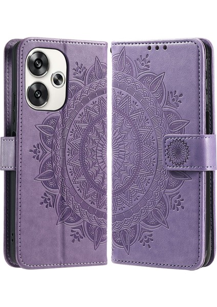 Xiaomi Poco F6 5g Kılıf Baskılı Totem Pu Deri Telefon Kapağı-Mor (Yurt Dışından)