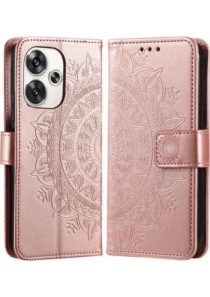 Xiaomi Poco F6 5g Kılıf Baskılı Totem Pu Deri Telefon Kapağı-Gül Altın (Yurt Dışından)