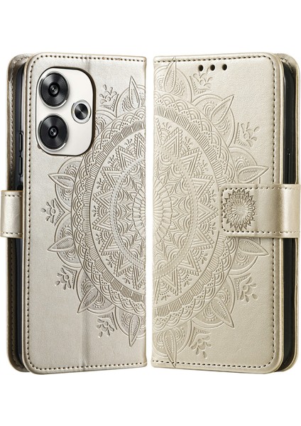 Xiaomi Poco F6 5g Kılıf Baskılı Totem Pu Deri Telefon Kapağı-Altın (Yurt Dışından)