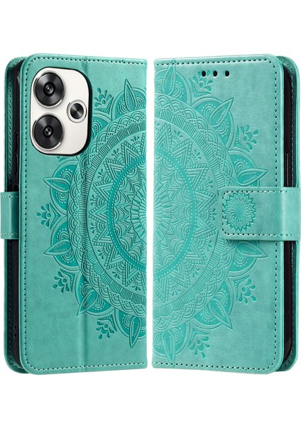Xiaomi Poco F6 5g Kılıf Baskılı Totem Pu Deri Telefon Kapağı-Yeşil (Yurt Dışından)