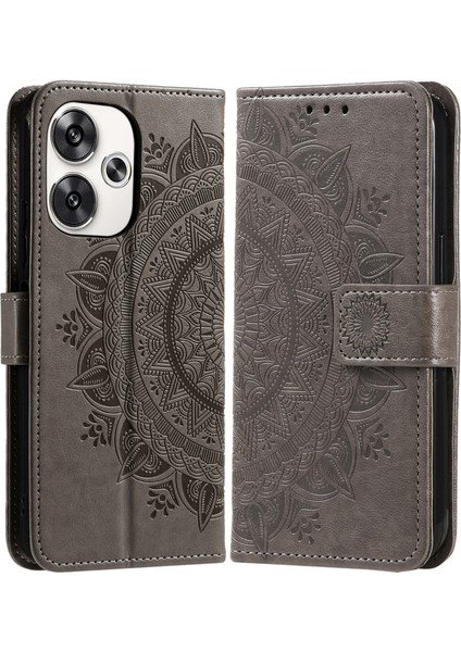 Xiaomi Poco F6 5g Kılıf Baskılı Totem Pu Deri Telefon Kapağı-Gri (Yurt Dışından)