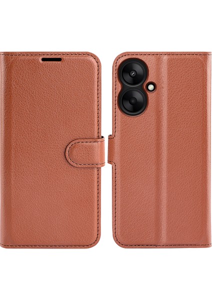 Xiaomi Redmi 13C 5g Kılıf Deri Telefon Kılıfı Litchi Doku-Kahverengi (Yurt Dışından)