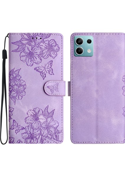 Xiaomi Redmi Için Not 13 5g Kılıf Çiçek Desenli Cilt Dokunmatik Anti-Damla Deri Telefon Kapağı-Mor (Yurt Dışından)