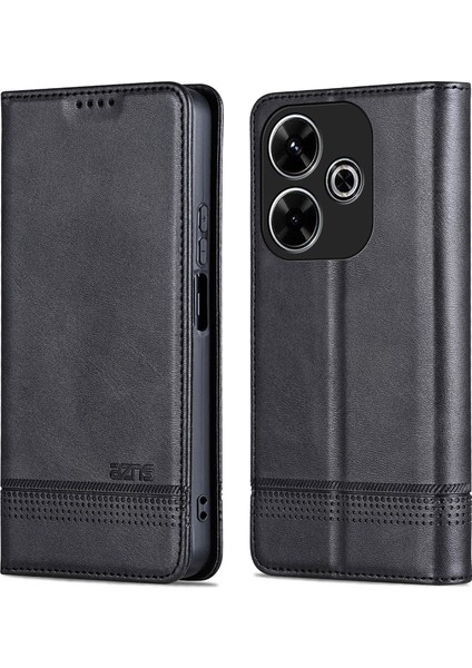 Azns Xiaomi Redmi 13 5g/13 4g Deri Telefon Kılıfı Manyetik Otomatik Kapanış-Siyah (Yurt Dışından)