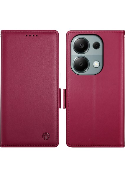 Xiaomi Redmi Note 13 Pro 4g Kılıf Folyo Standı Deri Telefon Kapağı-Şarap Kırmızısı Için (Yurt Dışından)