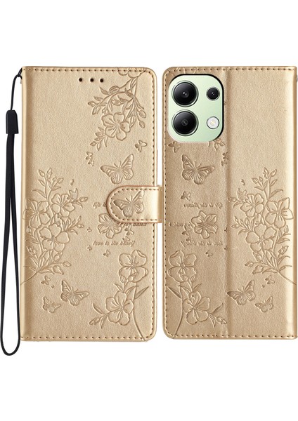 Xiaomi Redmi Note 13 4g Deri Kılıf Çiçek Künye Cüzdan Telefon Kabuk-Altın Için (Yurt Dışından)