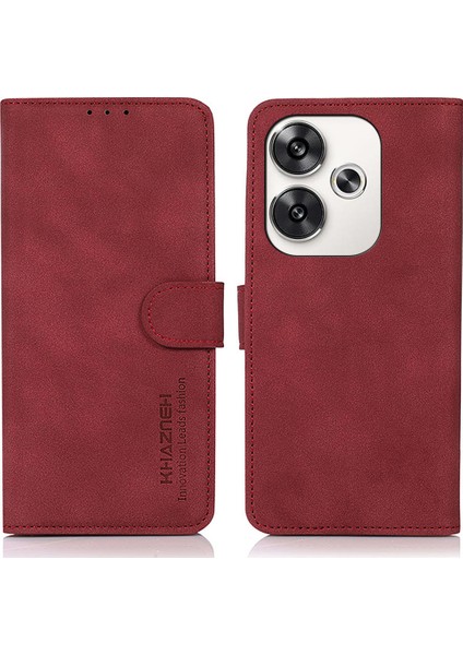 Khazneh Xiaomi Poco F6 5g Kılıf Manyetik Toka Deri Cep Telefonu Kapağı-Kırmızı (Yurt Dışından)