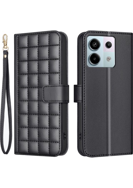 Bınfen Renk Xiaomi Poco X6 5g Deri Kılıf Cüzdan Kare Izgara-Siyah (Yurt Dışından)