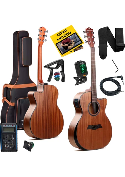 Maxword M450-EQ Profesyonel Masif Ağaç Elektro Akustik Gitar Seti 4/4 Yetişkin Seri üst Segment