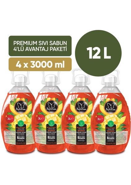 Mango Kokulu Sıvı Sabun 3000 Ml X4 Ekonomik Paket