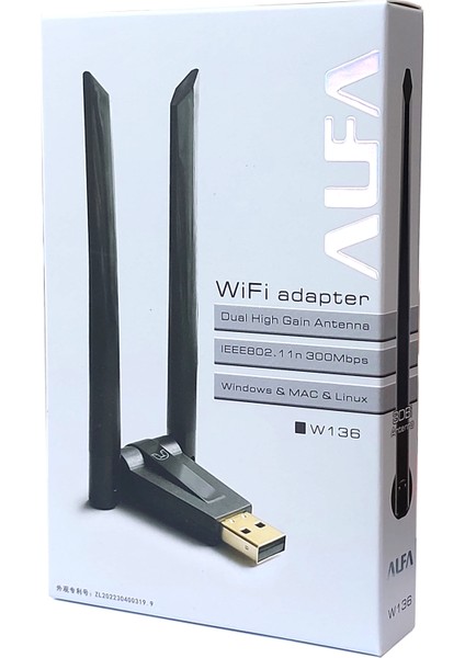 W136 Dual Band USB Adaptör Kablosuz Wifi Alıcı Anten 300 Mbps Dual Band USB 2.0 2.4ghz Windows Mac fırsatları