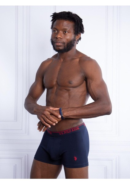 Pamuk 3'lü Paket Likralı Erkek Boxer 80097-Usp Kırmızı Lacivert Beyaz