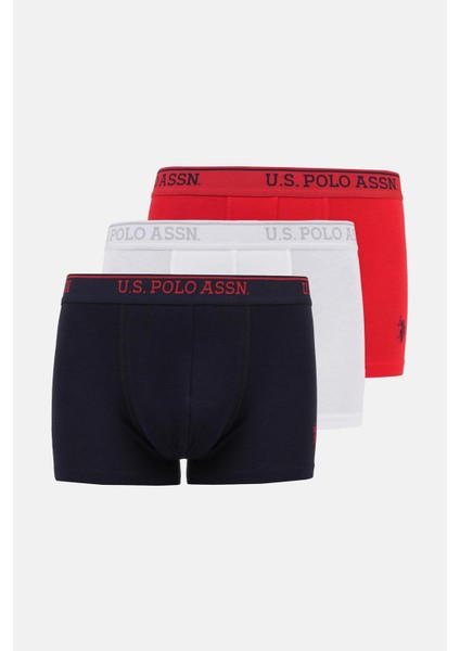Pamuk 3'lü Paket Likralı Erkek Boxer 80097-Usp Kırmızı Lacivert Beyaz indirimleri