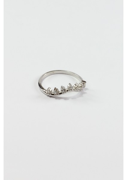 Sıra Taşlı Taç Tasarım Yüzük 925 Ayar Gümüş