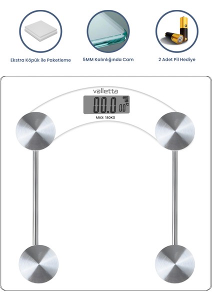 Damascus Pil Hediyeli Dijital Cam Baskül Tartı 180 Kg Lcd Ekranlı Beyaz