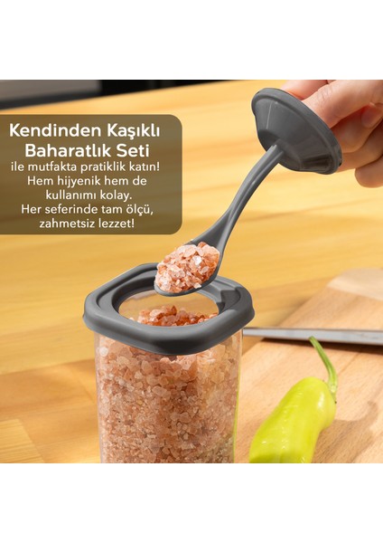 24'lü Kendinden Kaşıklı Baharatlık Seti - Etiketli Baharatlık Takımı - Baharat Saklama KABI-24X350ML