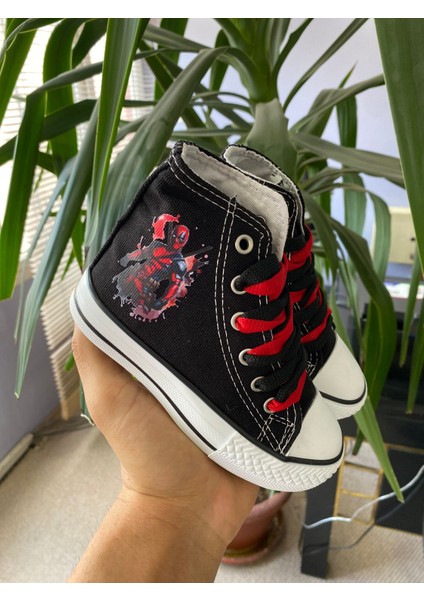 Deadpol Baskılı Siyah Uzun Keten Günlük Sneaker Spor Ayakkabı