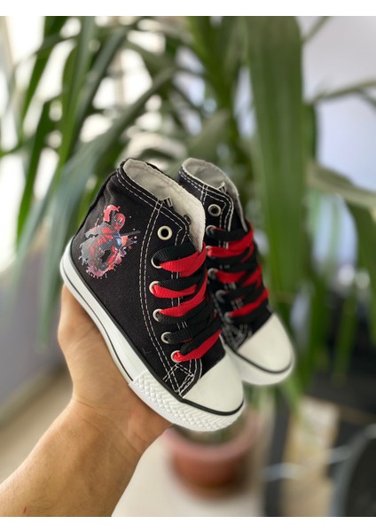 Deadpol Baskılı Siyah Uzun Keten Günlük Sneaker Spor Ayakkabı modelleri