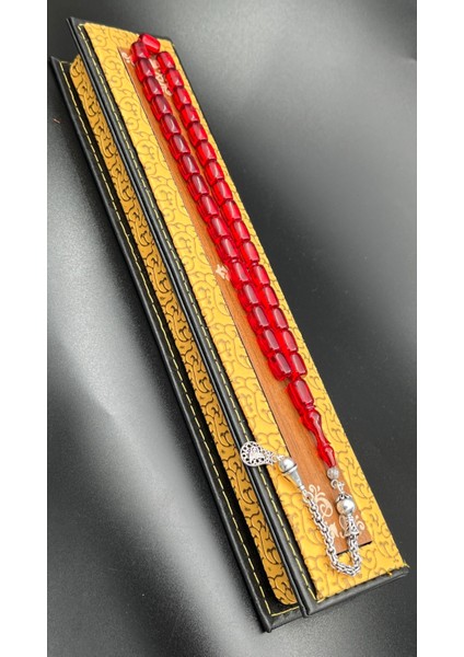 Ateş Kehribar Tesbih Kırmızı Kapsül Model 8X11MM 33 Tane Gümüş Püskül AT0270757.040824 fiyatları