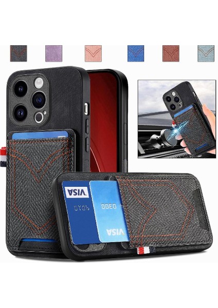 IPhone 15 Için Kılıf Pro Max Kot Cep Tasarım Crad Yuvası Manyetik Araba (Yurt Dışından)