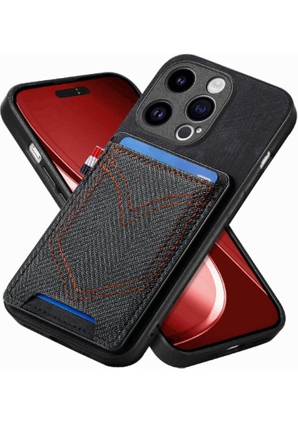 IPhone 15 Için Kılıf Pro Max Kot Cep Tasarım Crad Yuvası Manyetik Araba (Yurt Dışından)