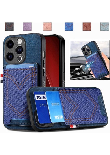 IPhone 15 Için Kılıf Pro Max Kot Cep Tasarım Crad Yuvası Manyetik Araba (Yurt Dışından)